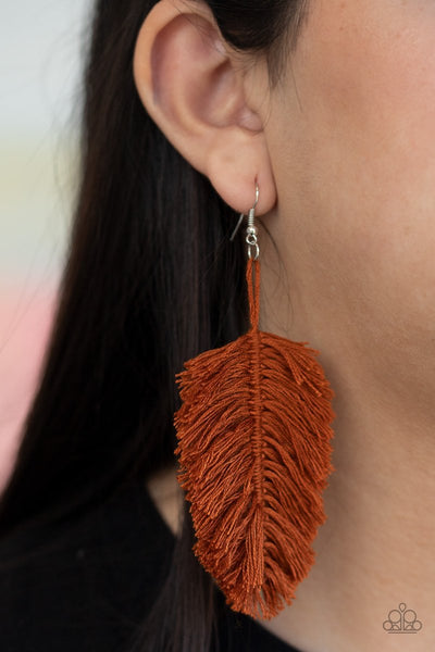 Paparazzi Hanging by a Thread - Brown Earrings