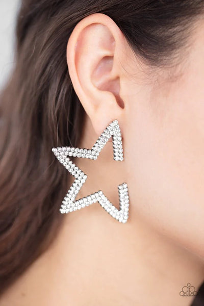 Paparazzi Star Player - White Post Earrings