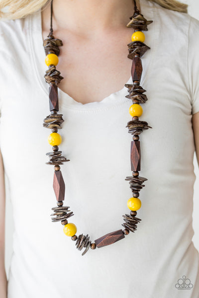 Paparazzi Cozumel Coast – Yellow Wood Necklace