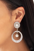 Paparazzi Royal Revival - White Clip-On Earrings