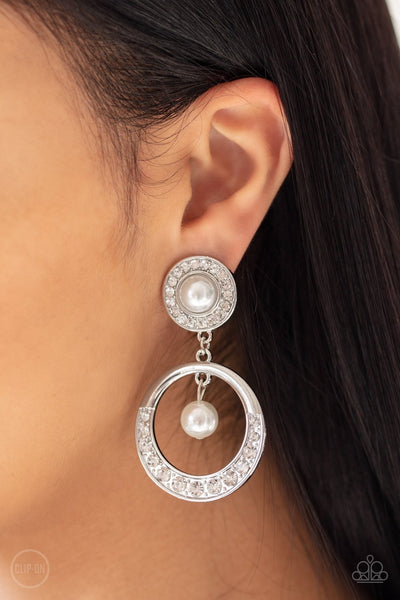 Paparazzi Royal Revival - White Clip-On Earrings