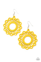 Paparazzi Dominican Daisy - Yellow Wood Earrings