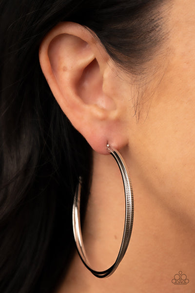 Paparazzi Monochromatic Curves - Silver Hoop Earrings
