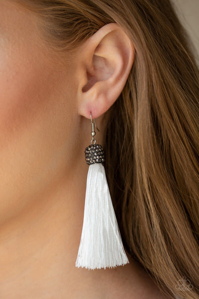 Paparazzi Make Room For Plume - White Earrings