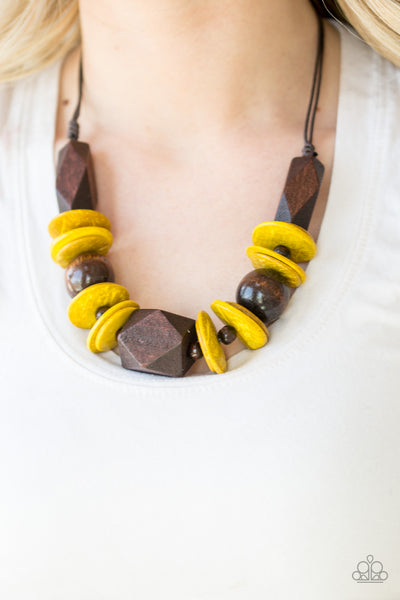 Paparazzi Pacific Paradise - Yellow Wood Necklace
