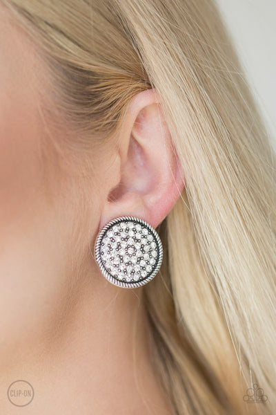 Paparazzi Gatsby, Who? - White Clip-On Earrings