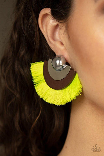 Paparazzi Fan The FLAMBOYANCE - Yellow Post Earrings