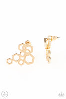 Paparazzi Six-Sided Shimmer - Gold Post Earrings