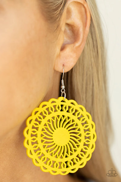 Paparazzi Island Sun - Yellow Wood Earrings
