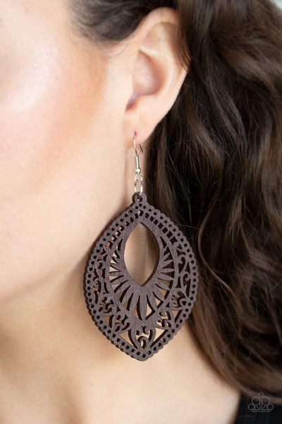 Paparazzi Coachella Gardens - Brown Wood Earrings