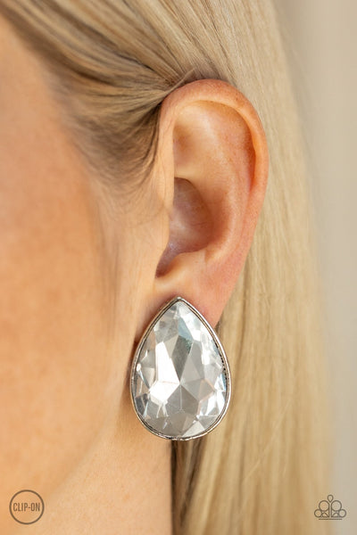 Paparazzi Dance On HEIR - White Clip-On Earrings