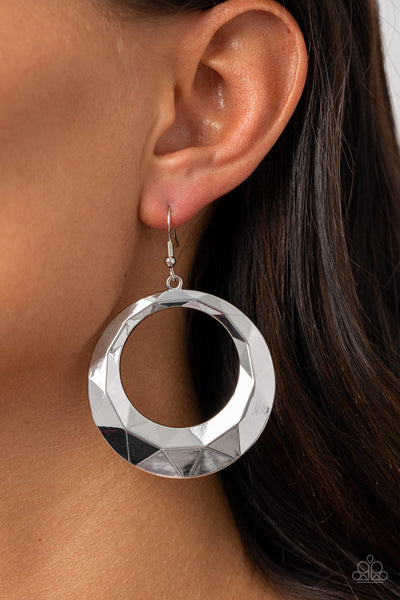 Paparazzi Fiercely Faceted - Silver Earrings