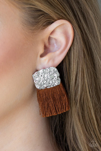 Paparazzi Plume Bloom - Brown Post Earrings