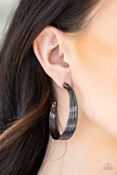 Paparazzi Live Wire - Black Hoop Earrings