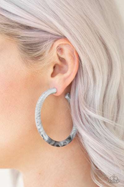 Paparazzi Miami Minimalist - White Hoop Earrings