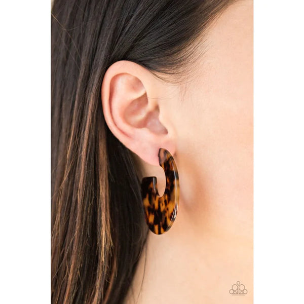 Paparazzi Tropically Torrid - Brown Hoop Earrings