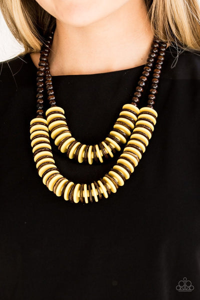 Paparazzi Dominican Disco - Yellow Wood Necklace