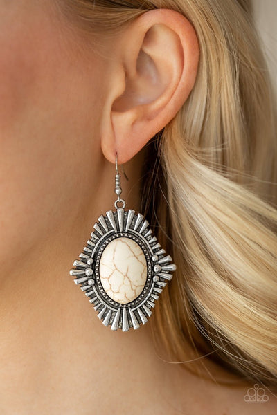 Paparazzi Easy as PIONEER - White Earrings