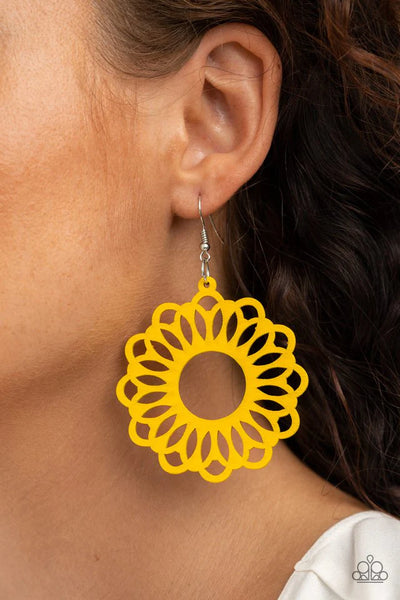 Paparazzi Dominican Daisy - Yellow Wood Earrings