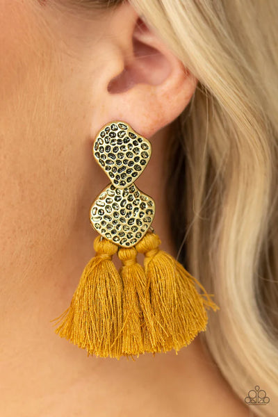 Paparazzi Tenacious Tassel - Yellow Post Earrings