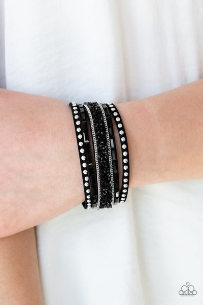 Paparazzi Rhinestone Rocker - Black Wrap Bracelet