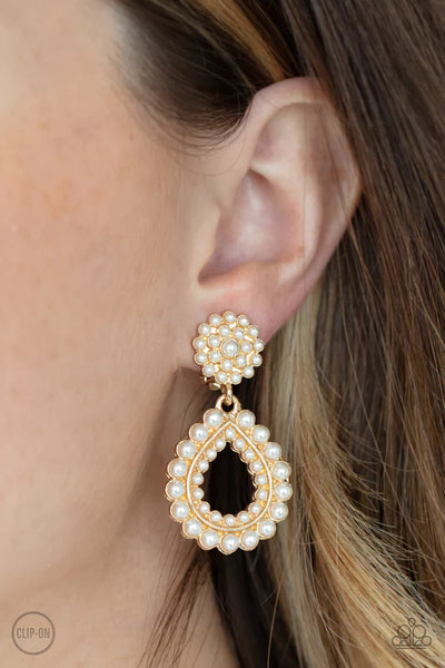 Paparazzi Discerning Droplets - Gold Clip-On Earrings