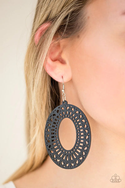 Paparazzi Retro Retreat - Black Wood Earrings
