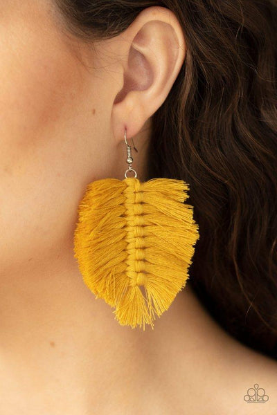 Paparazzi Knotted Native - Yellow Earrings