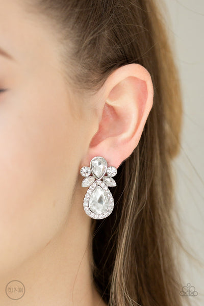 Paparazzi Celebrity Crowd - White Clip-On Earrings