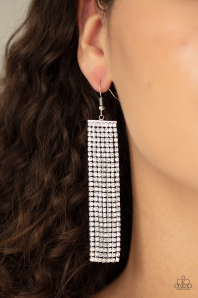 Paparazzi Top-Down Shimmer - White Earrings