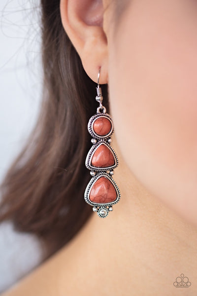 Paparazzi New Frontier - Brown Earrings