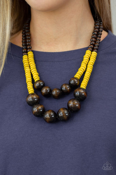 Paparazzi Cancun Cast Away - Yellow Wood Necklace