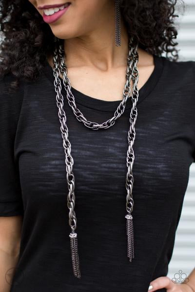 Paparazzi SCARFed for Attention - Black/Gunmetal Necklace