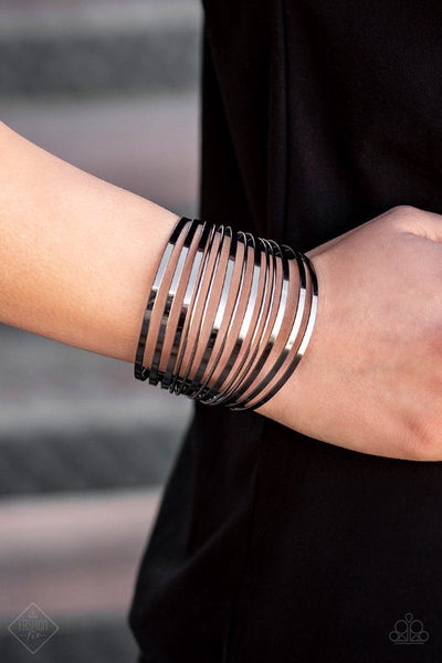 Paparazzi Front Line Shine - Black Bracelet