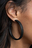 Paparazzi Leather-Clad Legend - Black Hoops Earrings