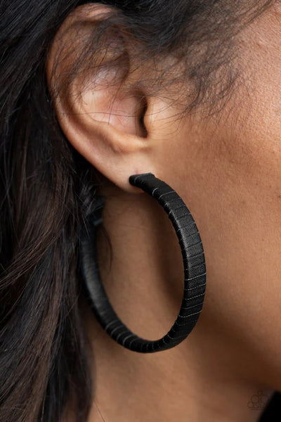 Paparazzi Leather-Clad Legend - Black Hoops Earrings