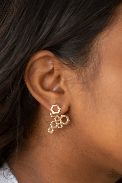 Paparazzi Six-Sided Shimmer - Gold Post Earrings