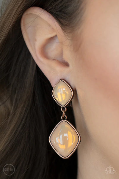 Paparazzi Double Dipping Diamonds - Copper Clip-On Earrings