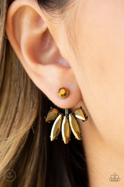 Paparazzi Stunningly Striking - Brass Post Earrings