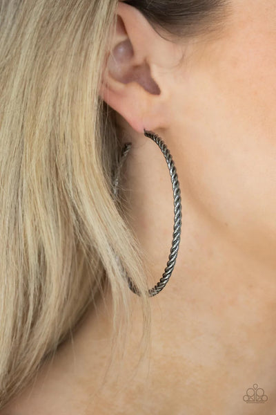 Paparazzi Resist The Twist - Black Hoop Earrings
