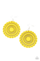 Paparazzi Island Sun - Yellow Wood Earrings