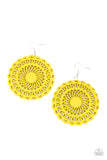 Paparazzi Island Sun - Yellow Wood Earrings