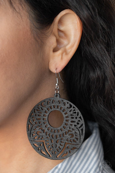 Paparazzi Mandala Mambo - Black Wood Earrings