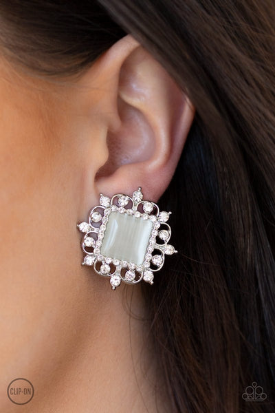 Paparazzi Get Rich Quick - White Clip-On Earrings