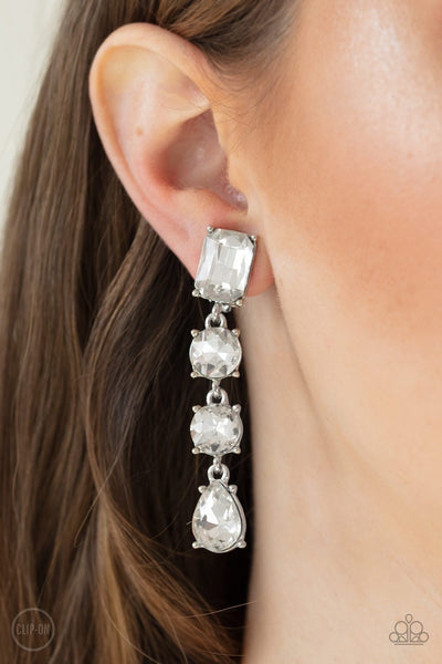 Paparazzi Make A-LIST - White Clip - On Earrings