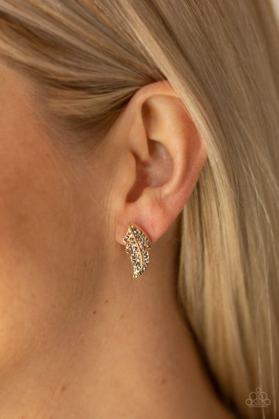 Paparazzi Feathered Fortune - Gold Post Earrings