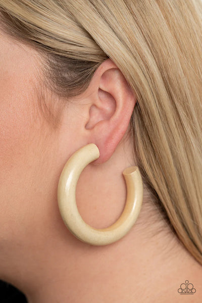 Paparazzi I WOOD Walk 500 Miles - White Wood Hoop Earrings
