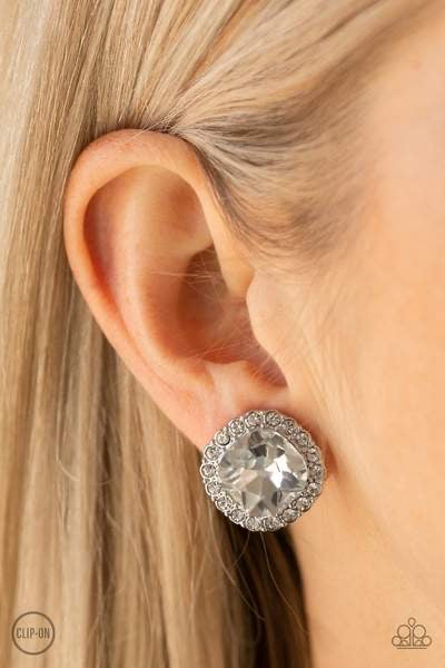 Paparazzi Diamond Duchess - White Clip-on Earrings