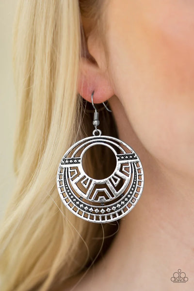 Paparazzi Modernly Mayan - Silver Earrings